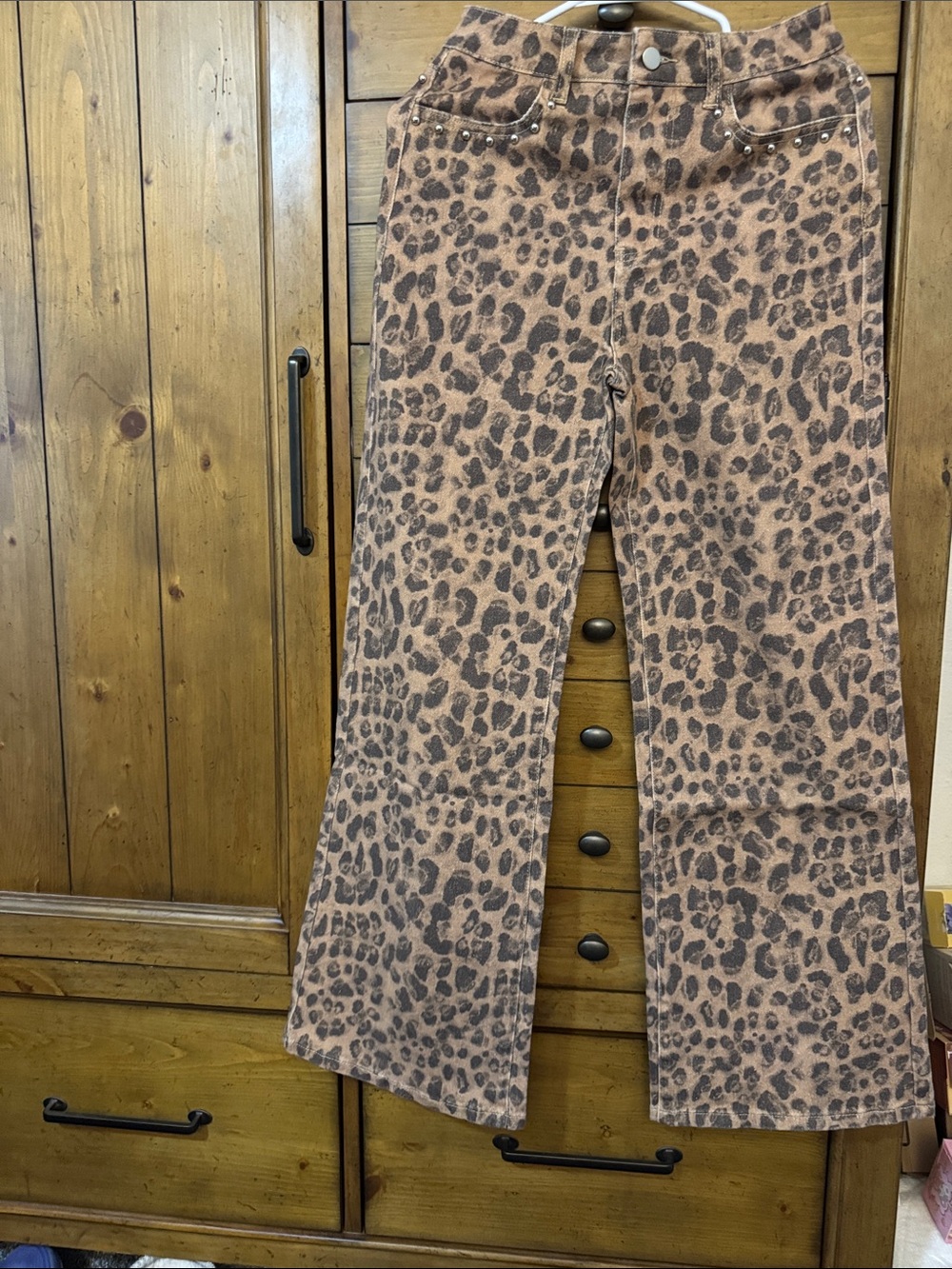 Leopard Print Jeans Wide Leg  - Brown